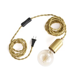 BRIGHTTIA - Step UP Brushed Gold Plug-in Pendant Light - Industrial Modern Minimalist Hanging Swag Lamp - Portable Lighting with 15Ft Fabric Cord for Rental Apartments & Growing Plants (BP0030-1GP)