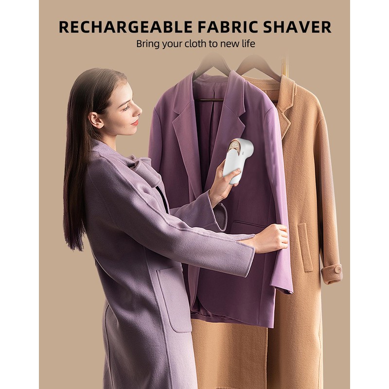 Fabric Shaver Lint Remover for Clothes, LED Display, 6-Leaf Blades,