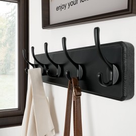 SKOLOO Rustic Wall Mounted Coat Rack, Case of 2, Pine Solid Wood Coat Hook Hanger - 5 Hooks for Hanging Clothes Robes Towels Coats