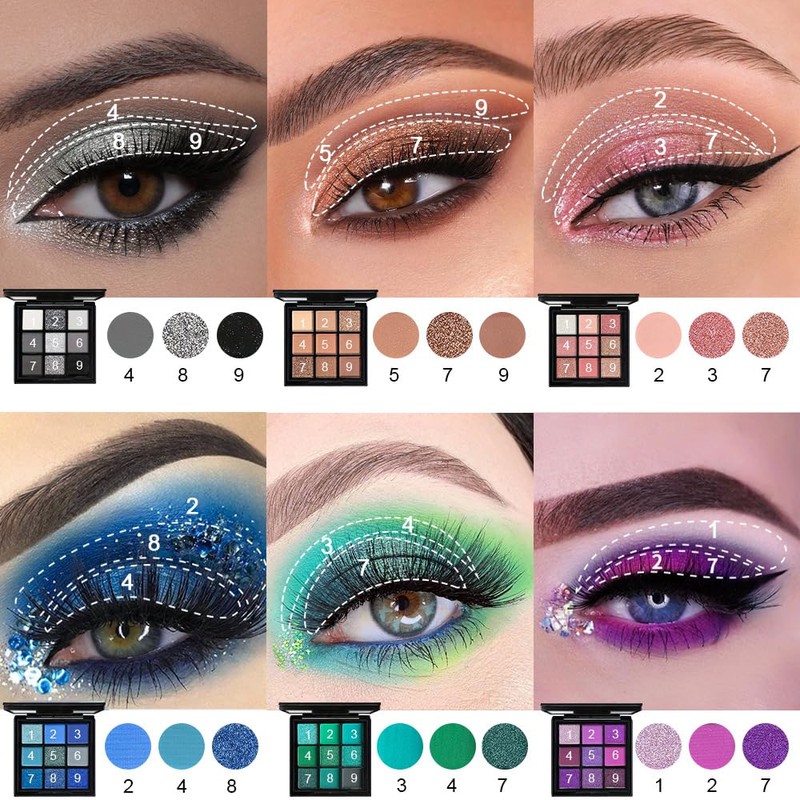 Punk Brown Glitter Eye Shadow 9 Colors, Palette Shadow Pigment,