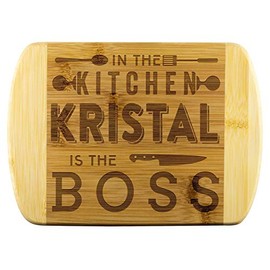 Mom To Be Gifts - In The Kitchen Kristal Is The Boss - Mothers Day Gifts, Gift Ideas For Mom, Funny Cutting Board Engraved Bamboo Chopping Block, Bamboo Engraved Cutting Board