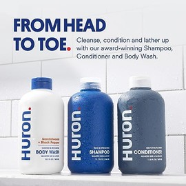 Kit de Ducha Huron - Champú, Acondicionador y Jabón Corporal para Hombre - Aroma Cítrico + Eucalipto - Champú y Acondicionador Hidratante y Nutritivo 