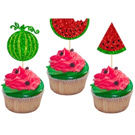 24 piezas de decoración para magdalenas de sandía uno en un melón para magdalenas, decoraciones para tartas de sandía, decoración para fiestas de cumpleaños de bebé, niñas, suministros de decoración de pasteles