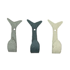 Set of 3 Cast Iron Flipping Fish Wall Hooks 4 Inches Long– Easy to Hang - Blue,Gray, White - Coastal Decor Perfection for Beach Towels, Keys or Coats