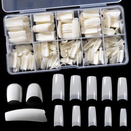 KADS Künstliche Fingernägel mit französischem Sarg, halbdeckend, natürliche und transparente Verlängerungsspitzen für Acryl und Gel, DIY-Maniküre (Natur), 500 Stück