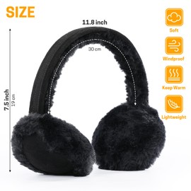 GNEGNI LIFE Winter Earmuffs for Women Fax Fur Fluffy Plush Earmuff Warm Earwarmer Furry Ear Covers for Skiing Skating Hiking (Dark Black)