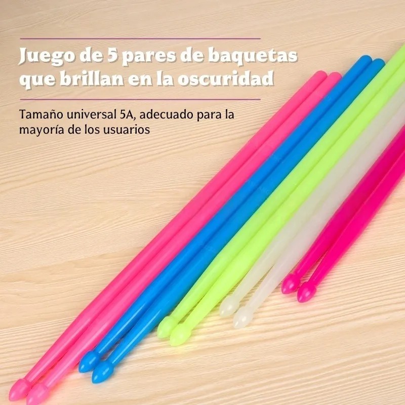 5 Pares Baquetas 5a Accesorios Para Bateria Tambor Luminosas