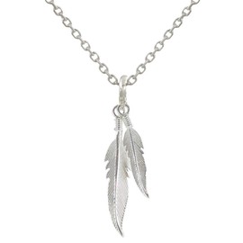 LES POULETTES JEWELS - Sterling Silver Necklace Two Feathers - Size 42 cm