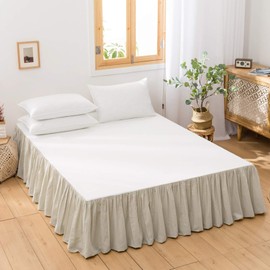BISELINA French Linen Bed Skirt with Pleated Frills 14-Inch Tailored Drop Natural Flax Cotton Blend Dust Ruffle Soft Cozy Farmhouse Bedding (14" King, Linen)