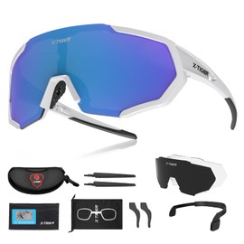 X-TIGER Cycling Glasses, Polarised Sunglasses, TR90 Superlight Frame with 3 or 5 Interchangeable Lenses, UV400 Protection for Men and Women, Glasses for Cycling, Skiing, Driving, Fishing, Running, Hiking, Sports (Jpc06-3)