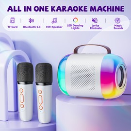 FOJELD Mini Karaoke Machine for Kids - Portable Bluetooth Speaker with 2 Wireless Microphones, Gift for Girls Toys 4, 5, 6, 7, 8, 10, 12+ Years Old Birthday Family Home Party(Y5-White - 2 Mic)