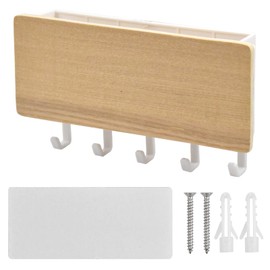 Pinsheng Key Rack Holder Organiser Wall Mounted 5 Key Hooks Mail Sorter for Entrance Area Home Office Natural Wood Colour