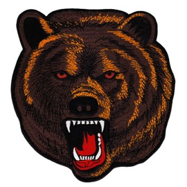Bear Head Brown Back Patch XXL Grizzly Bear Back Patch Large Iron-On or Sew On for Cowl Jacket Vest Iron-On Patch Motorcycle Rider Biker Patch Size 19 x 20 cm