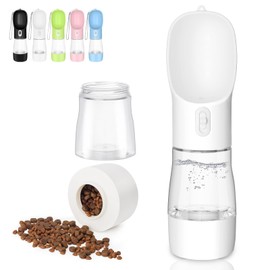 Misthis Outdoor Dog Water Bottle Dispenser - Leak Proof Water Bottle for dogs On The Go with Food Container Multifunctional Travel Dog Water Bottle（White）