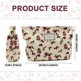 SKHAOVS 2 Pack Corduroy Toiletry Bag, Canvas Cosmetic Bag, Floral Makeup Bag, Rose Flower Printing Corduroy Toiletry Bag, Portable Cosmetic Bag, Toiletry Organizer Storage, White (White)