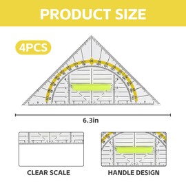 4er Pack Geodreieck Transparentes Plastik Dreieck Lineal Entnehmbare Handhabe Bruchsicheres Plastikmaterial Dreiecke Mit Skala Passend für Schüler Büro Designer Zeichnung 16cm