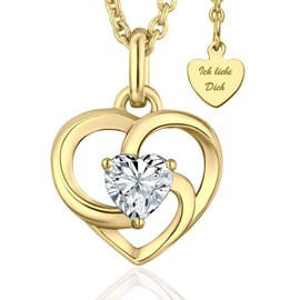 Heart Necklace Silver 925 / Gold Plated Necklace Women's "I Love You" Chain Silver Chain Heart Pendant Heart Jewellery Gifts for Wife Girlfriend Birthday Anniversary Wedding Anniversary Love Gift,