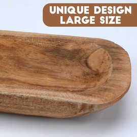 Xaatren Large Wooden Dough Bowl Decorative Wooden Bowl Rustic Wooden Long Dough Bowls Decor for Farmhouse Home Dining Table Centerpiece Living Room Kitchen Decorations (Brown,20 x 6 Inch)