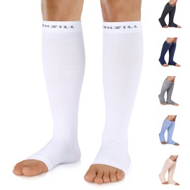 NEWZILL Compression Socks for Women & Men Circulation 20mmHg, Graduated Open Toe, Cotton Compression Socks for Nurses White