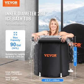 VEVOR Ice Bath Tub, Cold Water Therapy Plunge Tub for Athletes, Portable Outdoor Ice Barrel Plunge Pool for Recovery, 90 Gal Inflatable Folding Bathtub with Cover, Home Ice Pod, 32"Lx30"H