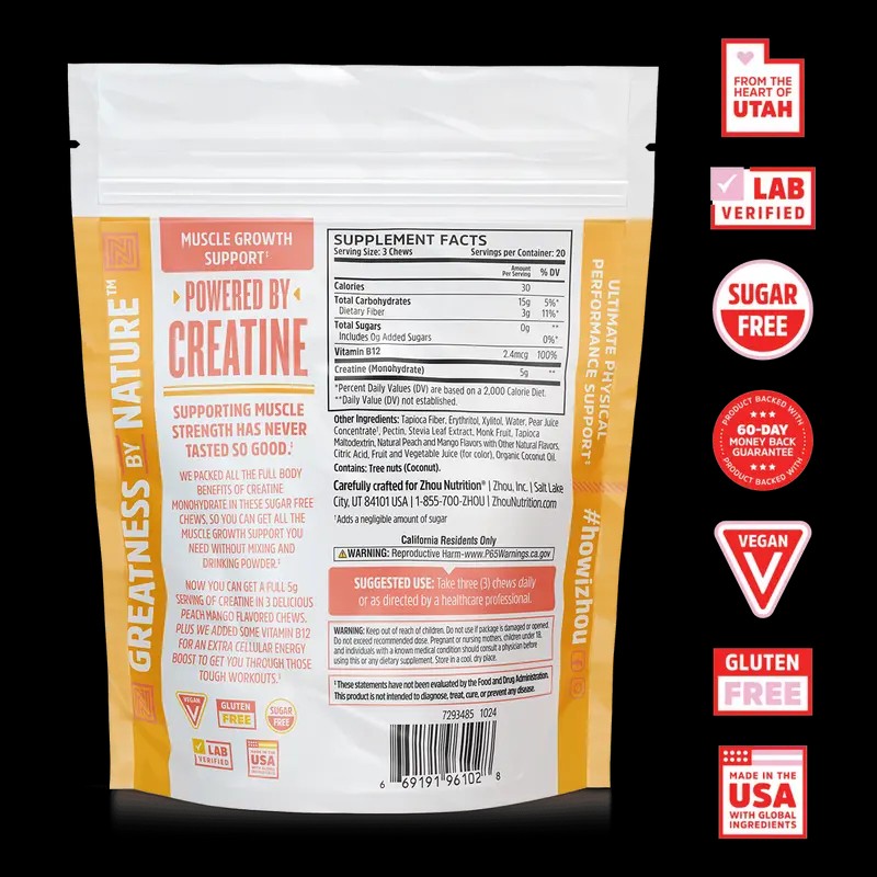 Creatine Monohydrate Chews for Adults – 5g Workout Support with