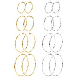 Morfetto 8 Pairs Clip On Hoop Earrings Stainless Steel Clip On Earrings for Women Fake Hoop Earrings Spring Hoop Earrings For Non-Pierced Ears Silver Gold