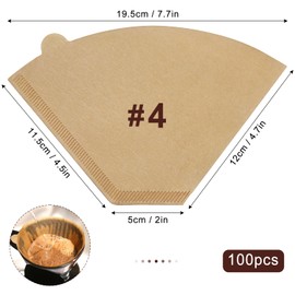 MUZTINTE #4 Cone Coffee Filters,100 Count (Pack of 1)，4 Coffee Filters Paper fits for Pour Over and Drip Coffee Maker, 8-12 Cup，Natural Unbleached，Chlorine Free