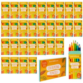 THE TWIDDLERS - 180 Mini Colouring Pencils (30 Packs of 6) - Party Bag Fillers for Kids Birthdays, Classroom Rewards, 9cm Length - 6 Colours Included