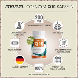 Q10 Capsules High Dose 120 x with 200 mg Coenzyme Q10 per Capsule - High-Quality Coenzyme Q10 (Vegan) from Fermentation - Laboratory Tested with Certificate - 100% Vegan - Supply for 4 Months