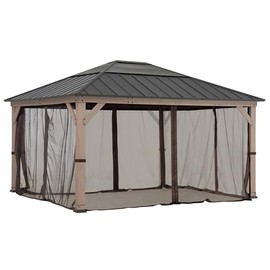 SUNJOY Mosquito Netting for 13 ft. × 15 ft. Wooden Gazebos, Brown