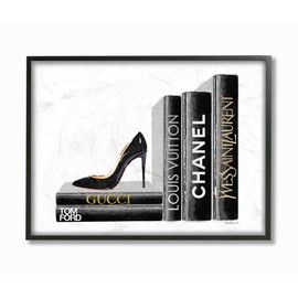 Stupell Industries High Fashion Book Shelf with Stilettos Heel Black Framed Wall Art, 11 x 14, Design by Artist Amanda Greenwood