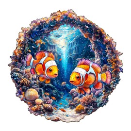 Wooden Puzzles for Adults - Challenging Clownfish Journey Adult Puzzle, Unique Animal Shaped Wooden Jigsaw Puzzles for Adults, Creative Gifts Family Games 13.4 * 13.2in 270pcs