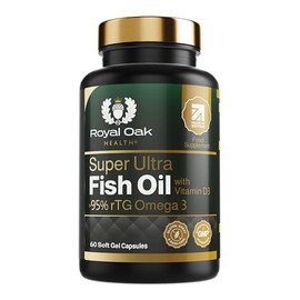 Royal Oak Health Super Ultra Fish Oil with Vitamin D3 & >95% rTG Omega 3 - Soft Gel Easy-to-Swallow Capsules - Gluten Free - Made in The UK