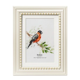 5x7 Wood Picture Frame with Real Glass, Beige Frame with Vintage Beaded Inner Border, Matted to 4x6, Vertical and Horizontal for Tabletop or Wall Hanging