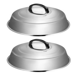 2 Pack Stainless Steel Basting Cover, 12.2 Inch Grill Dome Lid with Heat Resistant Handle for Outdoor Cooking, Dishwasher Safe, 2 Pack (Solid)