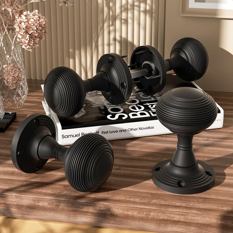 Bwintech 1 Set Beehive Mortice Door Knobs,Black Finishing Pull Door