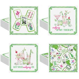 Weekgrat 100 Pcs Mahjong Cocktail Napkins 5" x 5" White Green Disposable Guest Paper Napkins Decorative Cocktail Hand Towel for Casual Gatherings Wedding Birthday Party Supplies Gifts