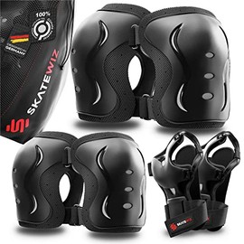 SKATEWIZ Skating Protective Gear Adult - Impact Size M in Black - Skateboard Pads Elbow and Knee Pads Adult - Knee Pads Skating Pads Adult - Knee Pads for Women Roller Skating