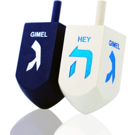 The Dreidel Company Hanukkah Game 2-Pack 3 Inches Extra Large Blue & White Wood Dreidels
