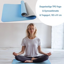 Newgen Medicals Fitness Floor Protection Mat, Double-Sided TPE Yoga & Gymnastics Mat with Carry Strap, 183 x 61 cm (Fitness Sports Gym Mat, Fitness Mat Double-Sided)