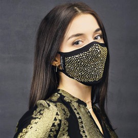 Safe+Mate x Case-Mate - BRILLIANCE - Cloth Face Mask - Washable & Reusable - Rhinestones - Adult S/M - Cotton - Includes Filter - Gold