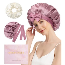 WELROG Silk Bonnet Sleep Cap, 100% Mulberry Silk Bonnet, Sleep Cap, Silk Hair Cap for the Night, Silk Scrunchie