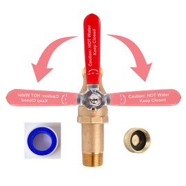 House Mods HMP010 Full Port Brass 3/4" MNPT Water Heater Drain/Flush Ball valve(2 inch Shank, LF Compliant, 180 Degree Handle, w/Garden Hose Cap and Thread Tape)
