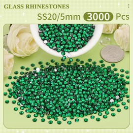 3000PCS SS20/5mm Crystal Rhinestones (Emerald Green), Bedazzling Flatback Glass Rhinestones for Crafting DIY Nail Art Makeup Decoration, Gems Diomand Charms for Tumbler Shoes Clothing Mug