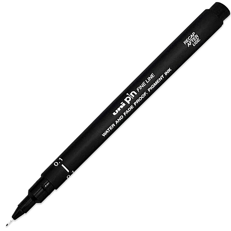 Uni Pin Fineliner Drawing Pen 0.1mm Tip Black Dark Grey