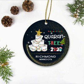 2020 Christmas Ornament Quarantree Richmond Minnesota State - Holiday Ornament Funny Decorated Xmas Tree Quarantine - Quarantree Christmas Tree Toilet Ornament 3" Plastic