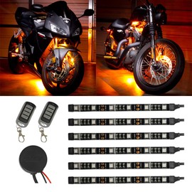 LEDGlow 6pc Advanced Orange LED Motorcycle Accent Neon Underglow Lighting Kit - 4 Patterns - 4 Brightness Levels - 6" Flexible Light Strips - Includes Waterproof Control Box & 2 Wireless Remotes