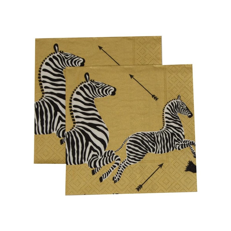 Caspari Zebras Paper Cocktail Napkins in Gold - 20 Per