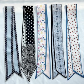 Hixixi 5PCS Floral Scarf for Bags Handbag Handle Ribbon Satin Neck Scarf Neckerchief Headbands Hair Accessories for Women Girls