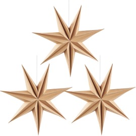 EASY JOY Paper Stars Christmas Decoration 3D Stars, Wooden Design, for Parties, Window Displays, and Hanging Foldable Decor, 30 cm, Set of 3